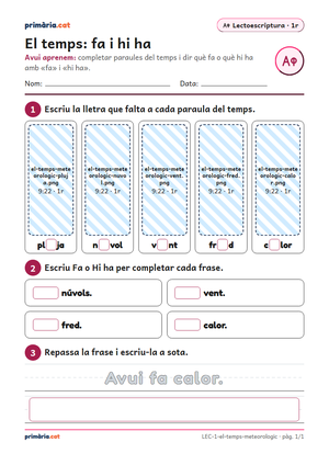 Primera pàgina de la fitxa «El temps: fa i hi ha»