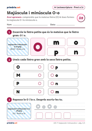 Primera pàgina de la fitxa «Majúscula i minúscula O-o»