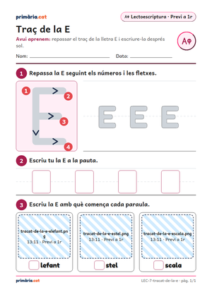 Primera pàgina de la fitxa «Traç de la E»