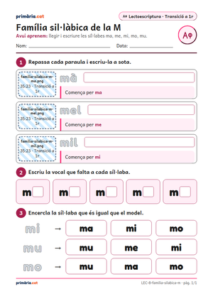 Primera pàgina de la fitxa «Família sil·làbica de la M»