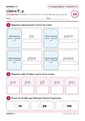 Primera pàgina de la fitxa «Lletra P, p»