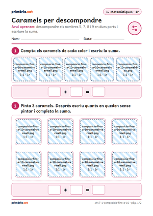 Primera pàgina de la fitxa «Caramels per descompondre»