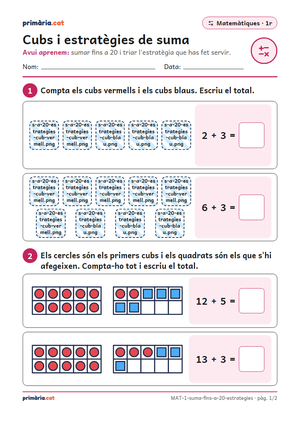 Primera pàgina de la fitxa «Cubs i estratègies de suma»
